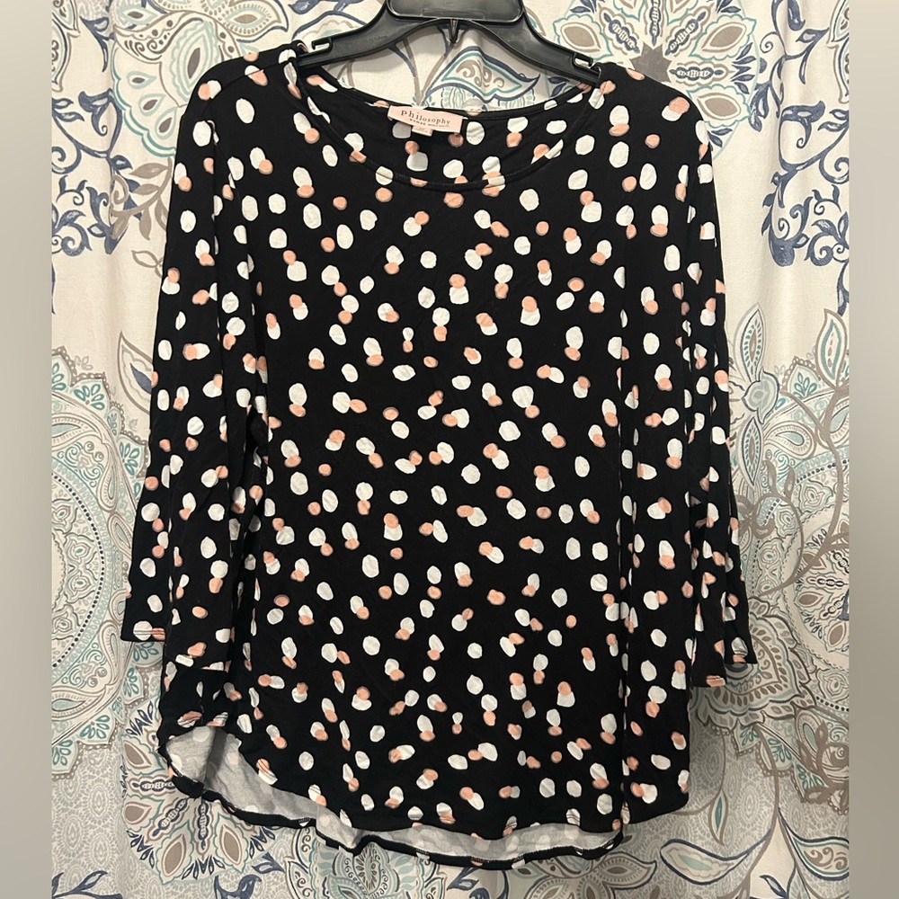 Black, Pink, and White Polka Dot 3/4-length Sleeve Top